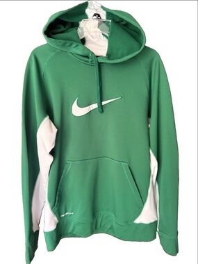 Vintage Nike Center Swoosh Therma-FIT Hoodie Green White Two-Tone Y2K Size Large